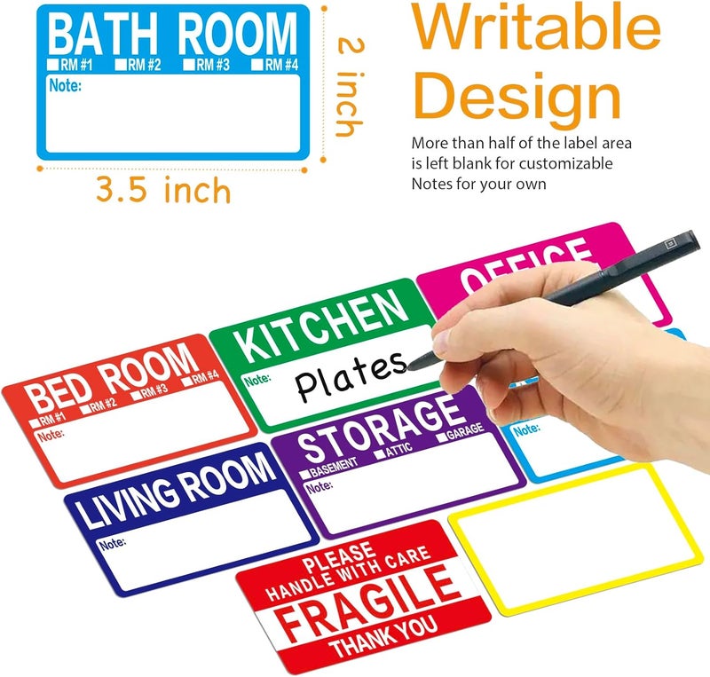 Lrogoe 600 Count 3.5 x 2 Large Home Moving Packing Box Labels for 3-4 Bedroom House with Writable Notes Areas, 7 Color Coded Moving Labels for Boxes + Fragile Moving Stickers - Image 2
